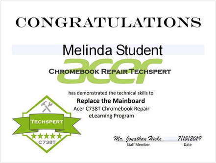 Certificado de técnico de reparación de Acer Chromebook